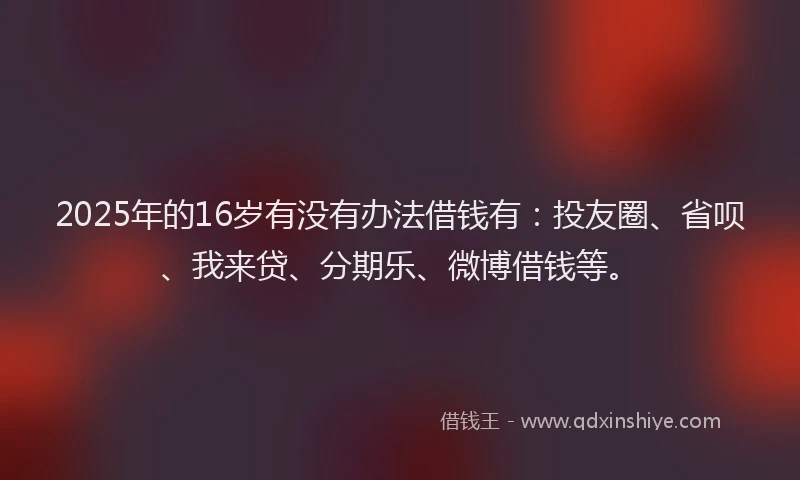 2025年的16岁有没有办法借钱有：投友圈、省呗、我来贷、分期乐、微博借钱等。