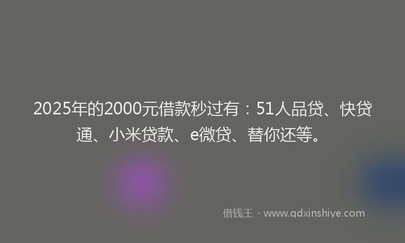 2025年的2000元借款秒过有：51人品贷、快贷通、小米贷款、e微贷、替你还等。