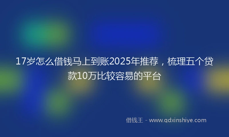 17岁怎么借钱马上到账2025年推荐，梳理五个贷款10万比较容易的平台