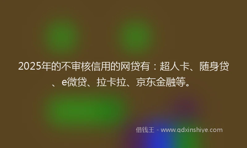 2025年的不审核信用的网贷有：超人卡、随身贷、e微贷、拉卡拉、京东金融等。