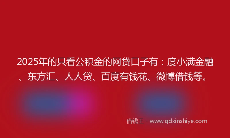2025年的只看公积金的网贷口子有：度小满金融、东方汇、人人贷、百度有钱花、微博借钱等。