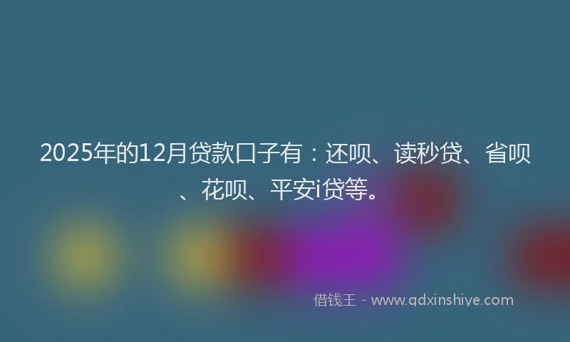 2025年的12月贷款口子有：还呗、读秒贷、省呗、花呗、平安i贷等。