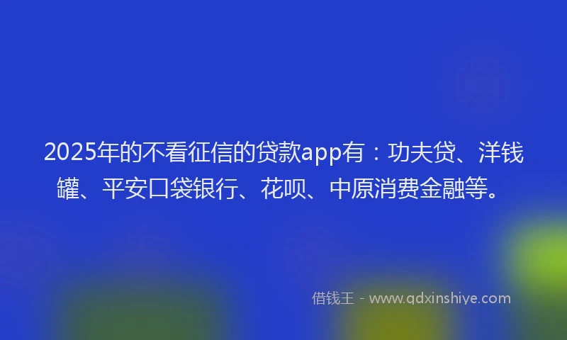 2025年的不看征信的贷款app有：功夫贷、洋钱罐、平安口袋银行、花呗、中原消费金融等。