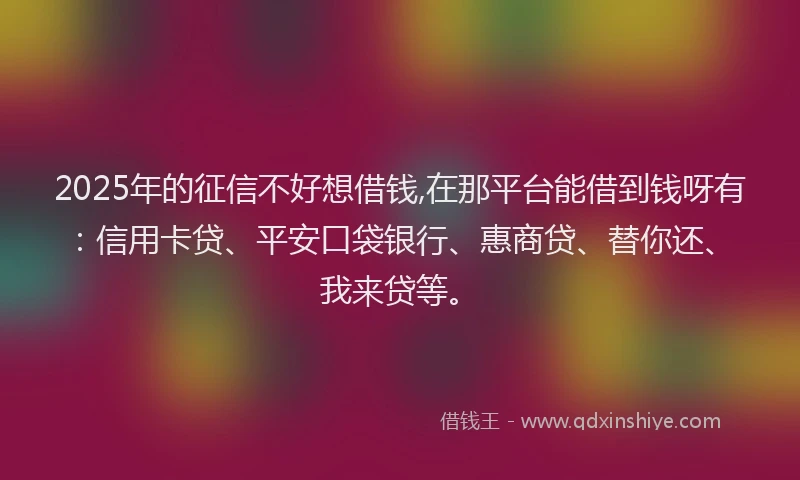 2025年的征信不好想借钱,在那平台能借到钱呀有：信用卡贷、平安口袋银行、惠商贷、替你还、我来贷等。