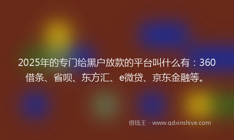 2025年的专门给黑户放款的平台叫什么有：360借条、省呗、东方汇、e微贷、京东金融等。