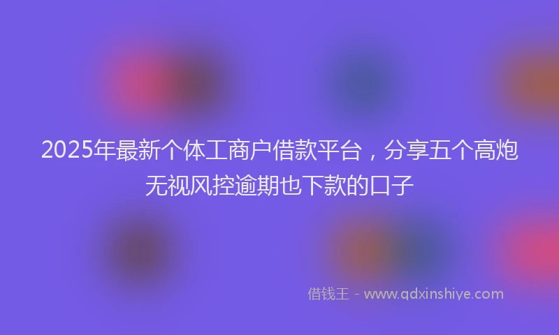 2025年最新个体工商户借款平台，分享五个高炮无视风控逾期也下款的口子