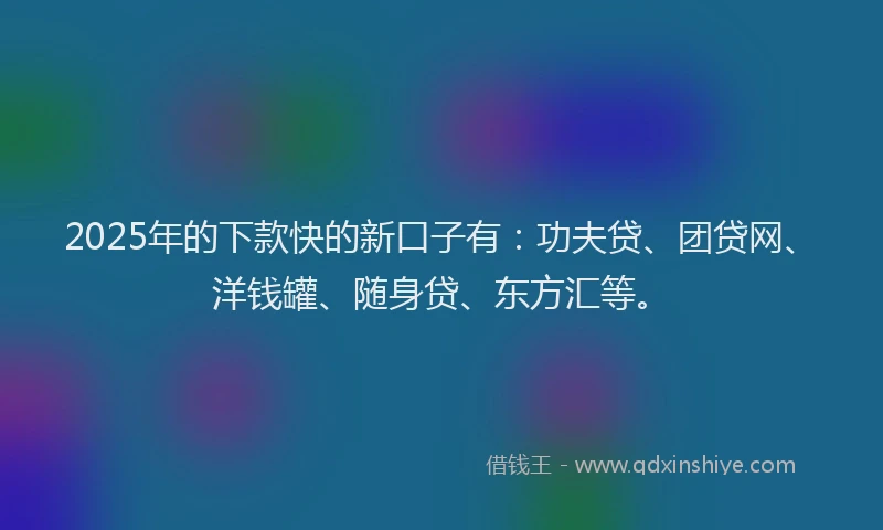 2025年的下款快的新口子有：功夫贷、团贷网、洋钱罐、随身贷、东方汇等。