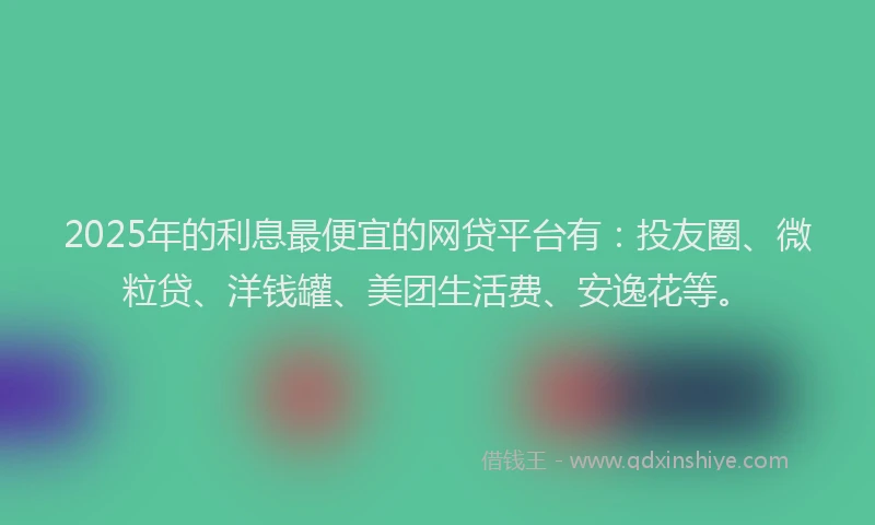 2025年的利息最便宜的网贷平台有：投友圈、微粒贷、洋钱罐、美团生活费、安逸花等。