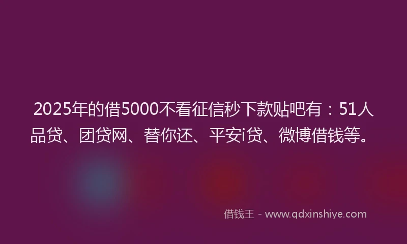 2025年的借5000不看征信秒下款贴吧有：51人品贷、团贷网、替你还、平安i贷、微博借钱等。