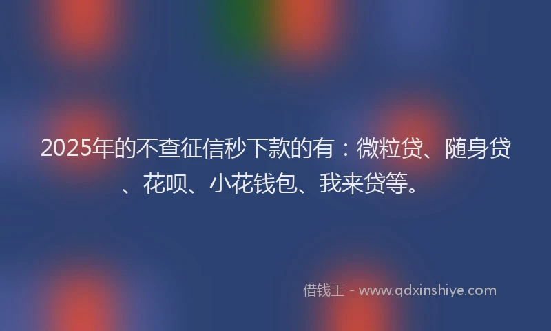 2025年的不查征信秒下款的有：微粒贷、随身贷、花呗、小花钱包、我来贷等。