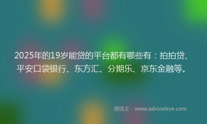 2025年的19岁能贷的平台都有哪些有：拍拍贷、平安口袋银行、东方汇、分期乐、京东金融等。