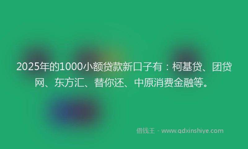 2025年的1000小额贷款新口子有：柯基贷、团贷网、东方汇、替你还、中原消费金融等。
