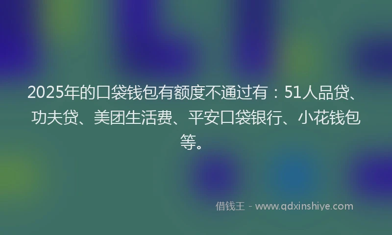2025年的口袋钱包有额度不通过有：51人品贷、功夫贷、美团生活费、平安口袋银行、小花钱包等。