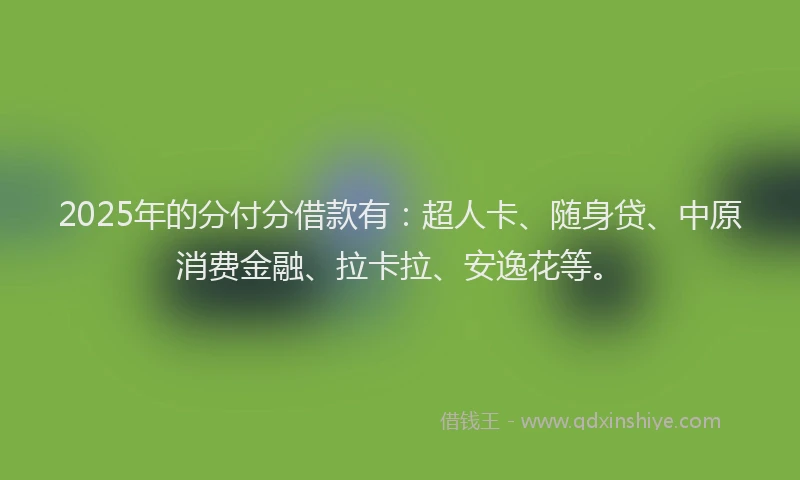 2025年的分付分借款有：超人卡、随身贷、中原消费金融、拉卡拉、安逸花等。