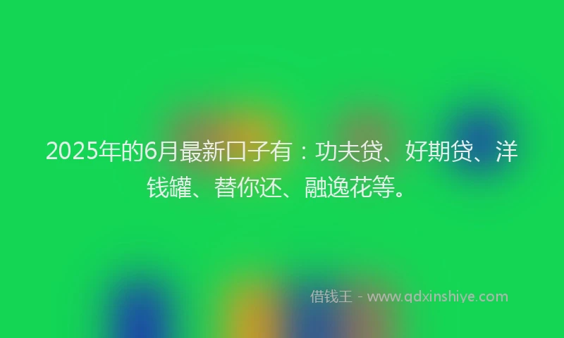2025年的6月最新口子有：功夫贷、好期贷、洋钱罐、替你还、融逸花等。