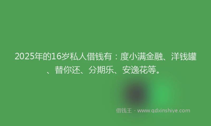 2025年的16岁私人借钱有：度小满金融、洋钱罐、替你还、分期乐、安逸花等。