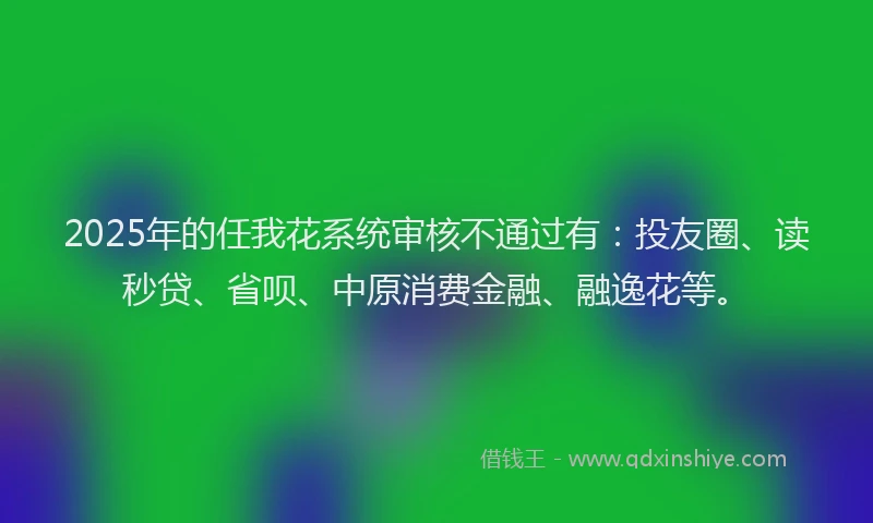 2025年的任我花系统审核不通过有：投友圈、读秒贷、省呗、中原消费金融、融逸花等。