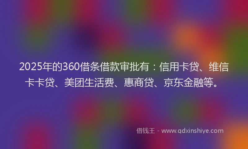 2025年的360借条借款审批有：信用卡贷、维信卡卡贷、美团生活费、惠商贷、京东金融等。