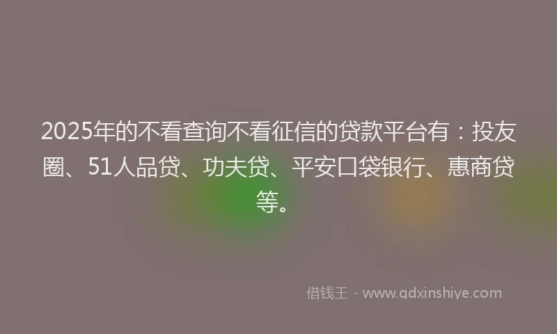 2025年的不看查询不看征信的贷款平台有：投友圈、51人品贷、功夫贷、平安口袋银行、惠商贷等。