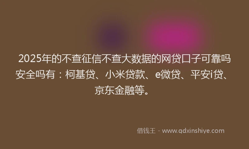 2025年的不查征信不查大数据的网贷口子可靠吗安全吗有：柯基贷、小米贷款、e微贷、平安i贷、京东金融等。