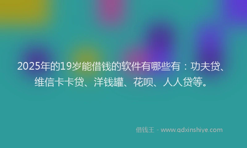 2025年的19岁能借钱的软件有哪些有：功夫贷、维信卡卡贷、洋钱罐、花呗、人人贷等。