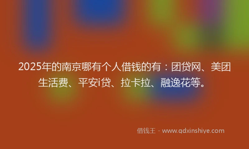 2025年的南京哪有个人借钱的有：团贷网、美团生活费、平安i贷、拉卡拉、融逸花等。