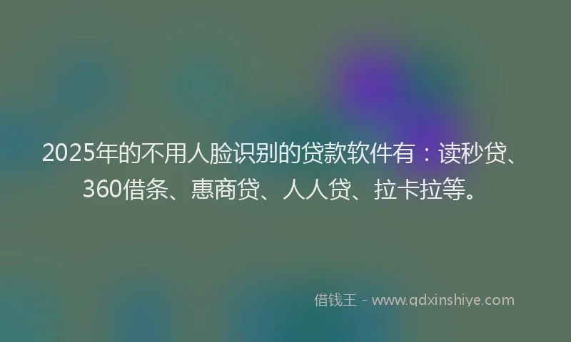 2025年的不用人脸识别的贷款软件有：读秒贷、360借条、惠商贷、人人贷、拉卡拉等。