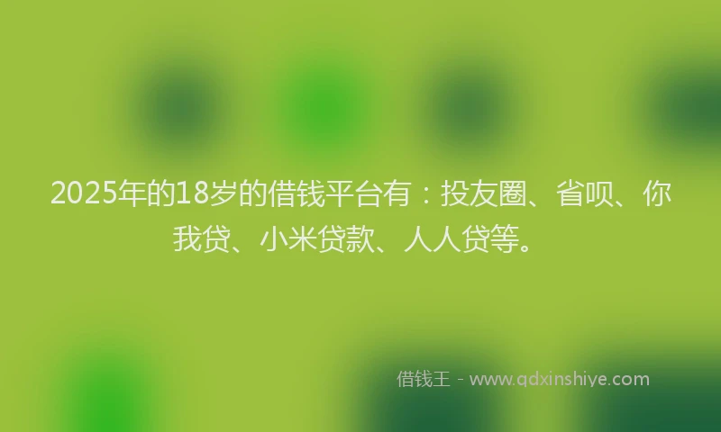 2025年的18岁的借钱平台有：投友圈、省呗、你我贷、小米贷款、人人贷等。