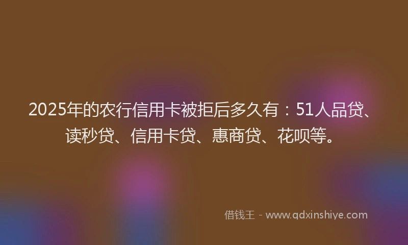 2025年的农行信用卡被拒后多久有：51人品贷、读秒贷、信用卡贷、惠商贷、花呗等。