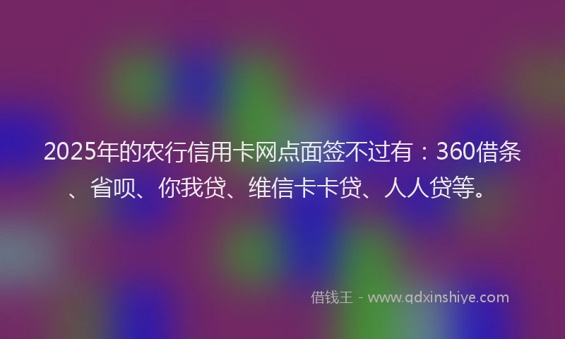 2025年的农行信用卡网点面签不过有：360借条、省呗、你我贷、维信卡卡贷、人人贷等。