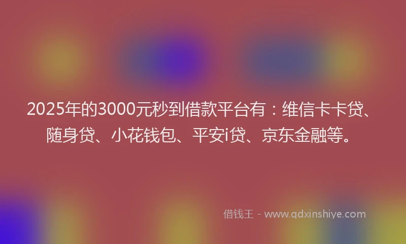 2025年的3000元秒到借款平台有：维信卡卡贷、随身贷、小花钱包、平安i贷、京东金融等。