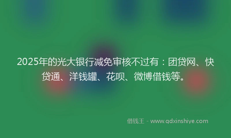 2025年的光大银行减免审核不过有：团贷网、快贷通、洋钱罐、花呗、微博借钱等。