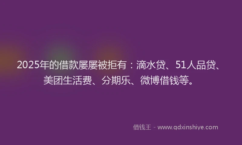 2025年的借款屡屡被拒有：滴水贷、51人品贷、美团生活费、分期乐、微博借钱等。