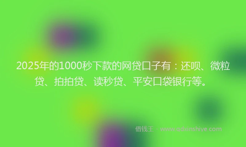2025年的1000秒下款的网贷口子有：还呗、微粒贷、拍拍贷、读秒贷、平安口袋银行等。