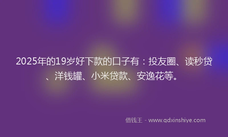 2025年的19岁好下款的口子有：投友圈、读秒贷、洋钱罐、小米贷款、安逸花等。