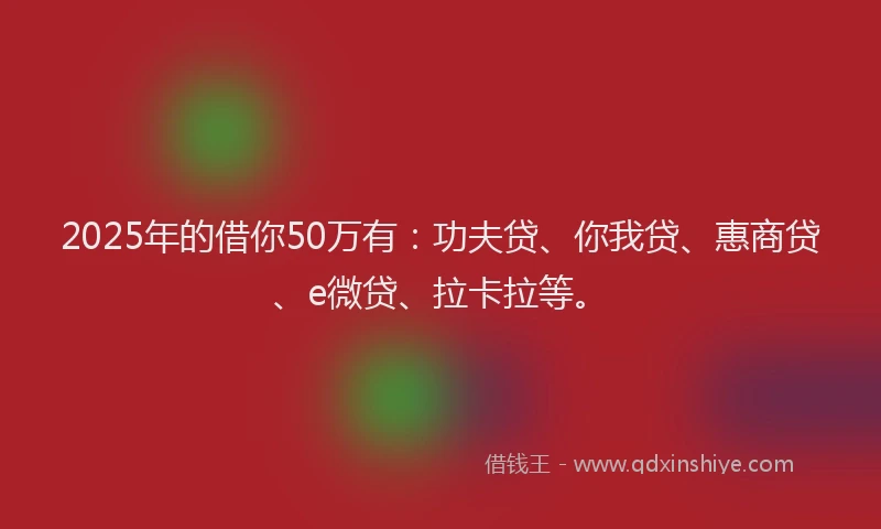 2025年的借你50万有：功夫贷、你我贷、惠商贷、e微贷、拉卡拉等。