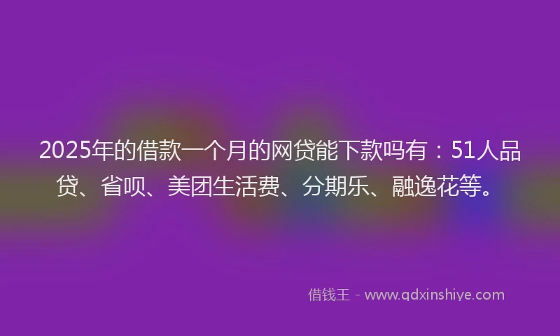 2025年的借款一个月的网贷能下款吗有：51人品贷、省呗、美团生活费、分期乐、融逸花等。