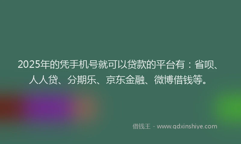 2025年的凭手机号就可以贷款的平台有：省呗、人人贷、分期乐、京东金融、微博借钱等。