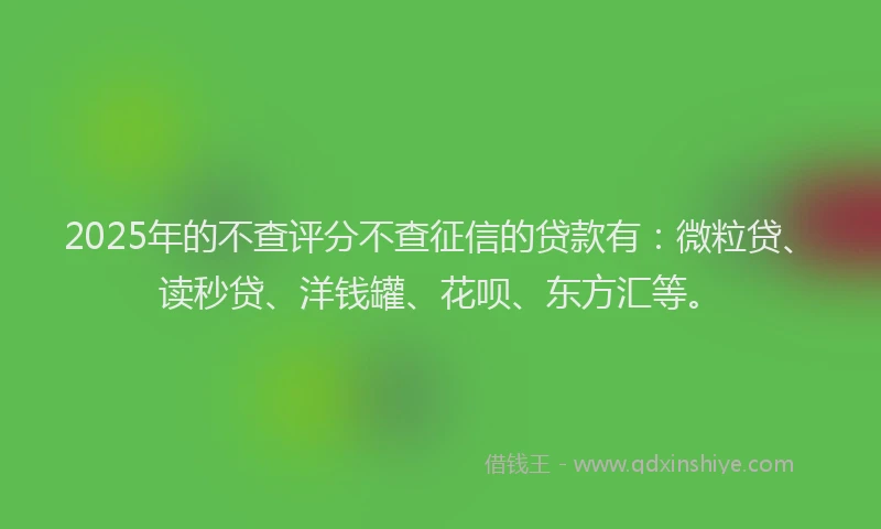 2025年的不查评分不查征信的贷款有：微粒贷、读秒贷、洋钱罐、花呗、东方汇等。