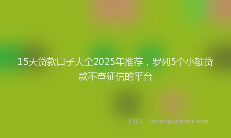 15天贷款口子大全2025年推荐，罗列5个小额贷款不查征信的平台