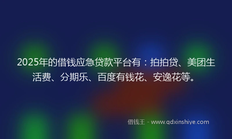 2025年的借钱应急贷款平台有：拍拍贷、美团生活费、分期乐、百度有钱花、安逸花等。