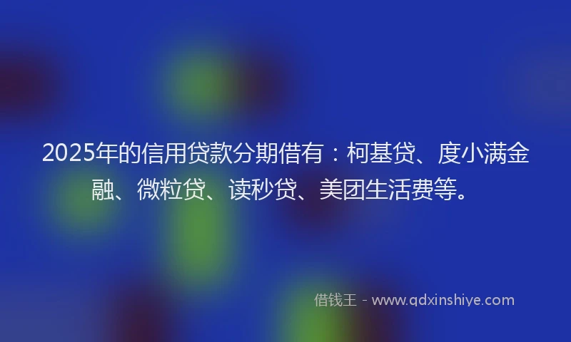 2025年的信用贷款分期借有：柯基贷、度小满金融、微粒贷、读秒贷、美团生活费等。