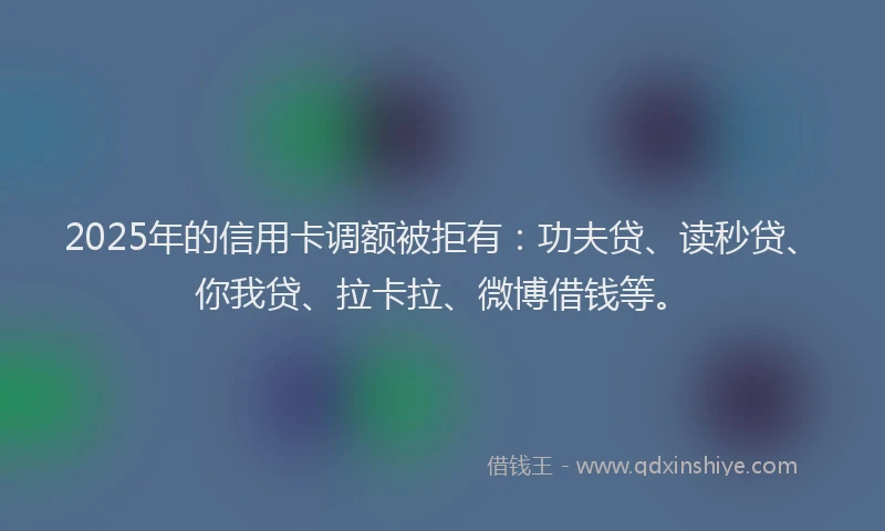 2025年的信用卡调额被拒有:功夫贷、读秒贷、你我贷、拉卡拉、微博借钱等。