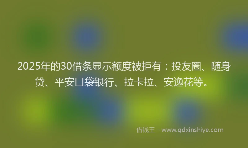 2025年的30借条显示额度被拒有：投友圈、随身贷、平安口袋银行、拉卡拉、安逸花等。