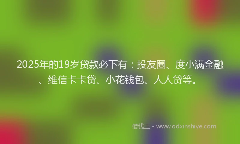 2025年的19岁贷款必下有：投友圈、度小满金融、维信卡卡贷、小花钱包、人人贷等。