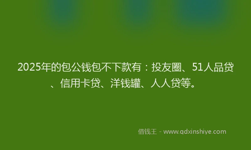 2025年的包公钱包不下款有：投友圈、51人品贷、信用卡贷、洋钱罐、人人贷等。