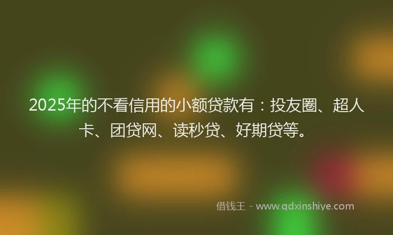 2025年的不看信用的小额贷款有：投友圈、超人卡、团贷网、读秒贷、好期贷等。