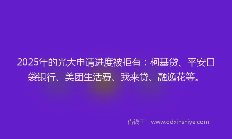 2025年的光大申请进度被拒有：柯基贷、平安口袋银行、美团生活费、我来贷、融逸花等。