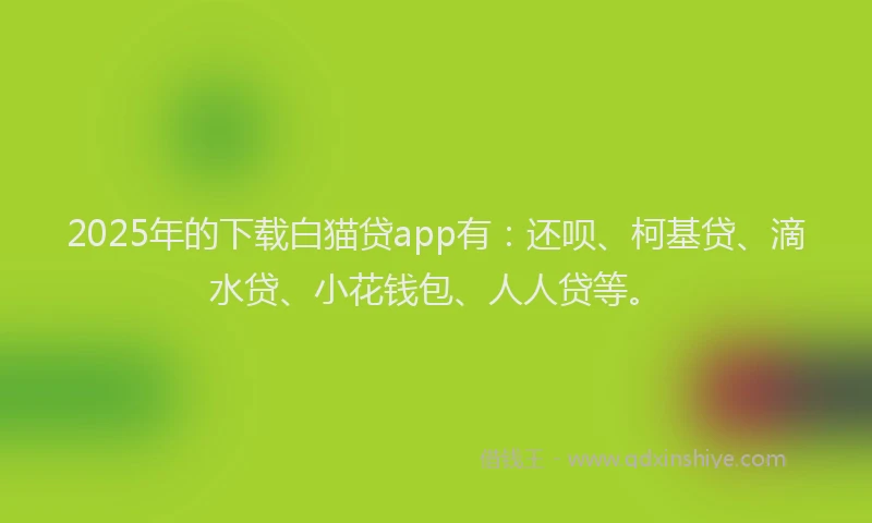 2025年的下载白猫贷app有：还呗、柯基贷、滴水贷、小花钱包、人人贷等。