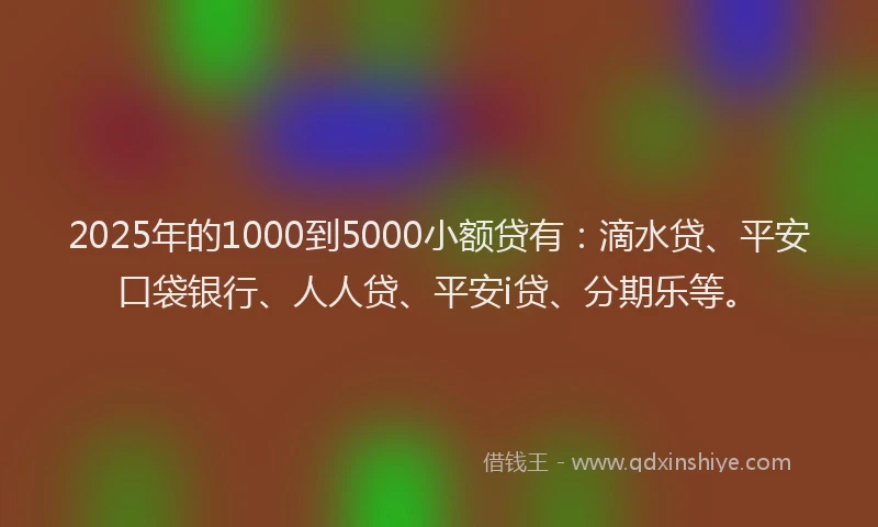 2025年的1000到5000小额贷有：滴水贷、平安口袋银行、人人贷、平安i贷、分期乐等。